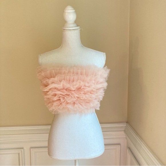 ZARA Pink Tulle Ruffle Strapless Crop Tube Top NWT - Picture 11 of 14